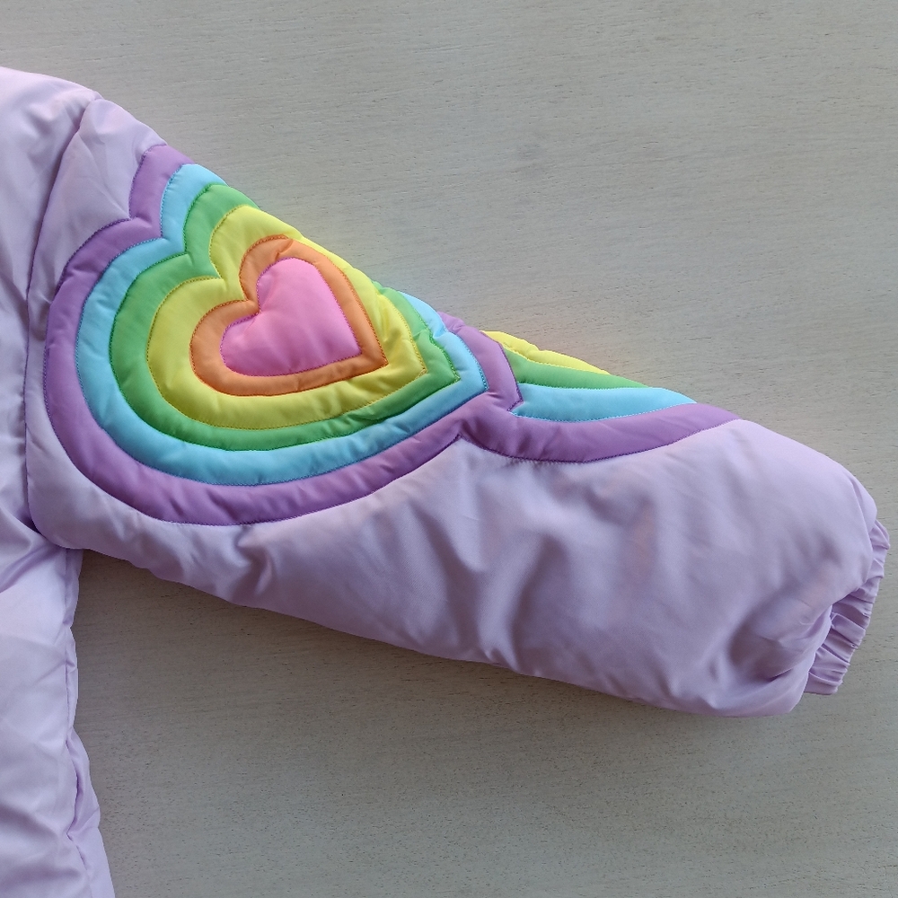 Lola + The Boys Rainbow Pastel Heart Puffer Jacket / Size 8 - Picture 6 of 17